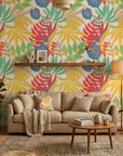 Colorful tropical leaf botanical peel and stick wallpaper - Tropics at High Noon