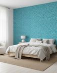 Tulip Tango bold turquoise and pink tulip wallpaper adding character to a cozy bedroom
