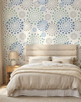 Turning Blue coastal dot peel and stick wallpaper in a warm and inviting living room