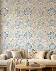 Turning Blue coastal dot peel and stick wallpaper creating ambiance in a serene bathroom
