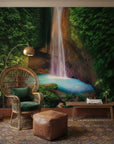 Turquoise colored waterfall in natural cavern removable wall mural