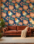 Smooth navy jewel-toned floral botanical peel and stick wallpaper - Twilight Frond