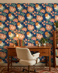 Smooth navy jewel-toned floral botanical peel and stick wallpaper - Twilight Frond adding character to a bedroom