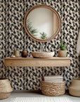 Self-adhesive wallpaper featuring abstract geometric strokes in black and beige, known as Urban Drift