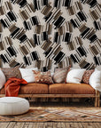 Black and beige abstract brushstroke pattern on peel-and-stick wallcovering