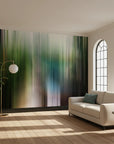 Green striped peel and stick wallpaper with vertical motion effect