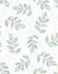 Textured scattered green leaf botanical sprig peel and stick wallpaper - Verdant Scatter creating ambiance in a bathroom