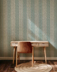 Lush green, fabric-like textured wallpaper detail, designed for upscale commercial and modern residential spaces.
