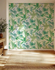 Green and white watercolor botanical leaf removable wallpaper for home decor
