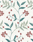 Vermillion Stem teal and red botanical wallpaper