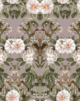 A custom wallcovering featuring an antique-style botanical flower pattern in Victorian style