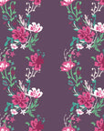 Self-adhesive purple wall covering featuring magenta trailing floral vines, named Violet Waltz