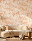 Warm Canopy neutral floral peel and stick wallpaper in a warm and inviting living room