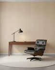 Warm Ticking cozy tan ticking stripe wallpaper as a feature wall in a bright home office