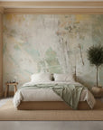 Weathered Plaster sage green abstract adding character to a cozy bedroom