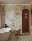 Weathered Plaster sage green abstract creating ambiance in a serene bathroom