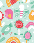 White colorful child crayon doodle pattern peel and stick wallpaper -Whimsy Meadow