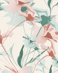 Watercolor wall covering in gentle pastel pink and green flower pattern – Whispered Bloom