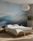 Windswept Current serene blue abstract in a warm and inviting living room