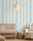 Smooth colorful wood grain ring stripe peel and stick wallpaper - Woodland Cross as a feature wall in an office