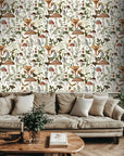Accent wall detail: this Woodland Forager wallpaper shows a pattern of classic, forest-inspired leaves