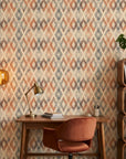 Textured distressed kilim diamond terracotta peel and stick wallpaper - Worn Atlas adding character to a bedroom