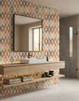 Textured distressed kilim diamond terracotta peel and stick wallpaper - Worn Atlas as a feature wall in an office
