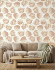 Worn Linen neutral botanical peel and stick wallpaper in a warm and inviting living room