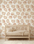 Worn Linen neutral botanical peel and stick wallpaper bringing warmth to a peaceful nursery