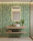 Textured dense olive green woven grass peel and stick wallpaper - Woven Thicket as a feature wall in an office