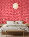 Woven Whisper bold red heart wallpaper adding character to a cozy bedroom
