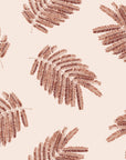 Acacia Scatter Oxblood dainty leaf wallpaper in oxblood and blush