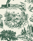 Arcadian Reverie Hunter pastoral toile wallpaper in hunter green and ivory