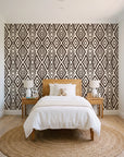 Aztec Quilt Espresso geometric tribal wallpaper in a bright, cheerful child's bedroom