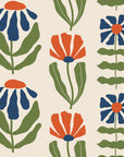 Bohemian Daisy Cream retro floral wallpaper in cream, navy and terracotta