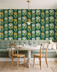Bohemian Daisy Forest retro floral wallpaper as a feature wall in a sunlit breakfast nook