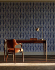 Canyon Ikat Bone geometric wallpaper as a feature wall in a home study
