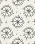Captain's Wheel Charcoal nautical ship wheel wallpaper in charcoal and cream