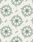 Captain's Wheel Evergreen nautical ship wheel wallpaper in evergreen and ivory