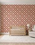 Carbon Bloom Terracotta tile floral wallpaper in a calm, light-filled nursery