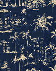 Coastal Village Midnight palm toile wallpaper in midnight and champagne