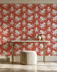 Cresting Wave Coral octopus wallpaper on the wall of a grand entry foyer