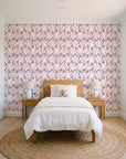 Crossroads Plum geometric wallpaper in a bright, cheerful child's bedroom