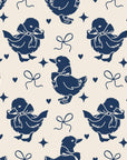 Duckling Waltz Navy ducklings wallpaper in linen and navy