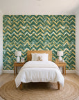 Dusk Passage Emerald chevron wallpaper in a bright, cheerful child's bedroom