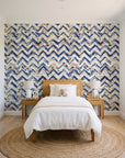 Dusk Passage Indigo chevron wallpaper in a bright, cheerful child's bedroom