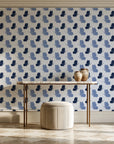 Dust & Wing Navy butterflies wallpaper on the wall of a grand entry foyer