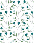Ember & Leaf Peacock botanical floral wallpaper in peacock blue and moss