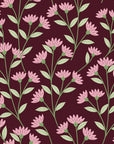 Evening Garden Oxblood botanical floral wallpaper in oxblood and blush