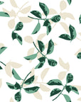 Falling Softly Emerald botanical leaf wallpaper in emerald and ivory